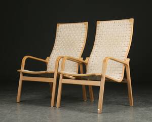 Par lænestole af bøg og kanvas 2