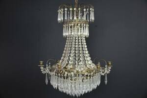 LJUSKRONA, för 6 ljus, metall, behängd med prismor