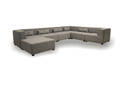 COUZ 155. Modulsofa bestående af 7 moduler og udskiftelige knapper i lændepuder, betrukket med slidstærkt SOHO stof i Light grey. Designet af COUZ DESIGN TEAM