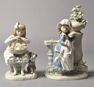 Lladro - to figurer - piger med blomster i porcelæn.