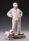 Niels Nielsen for Bing  Grøndahl. To figurer nr. 1786 og 1626, Murer og hund 2 