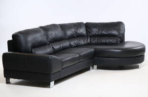 Læder sofa med chaiselong sort. 1980erne.