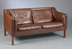 Børge Mogensen. To-pers sofa model 2212 med brunt læder
