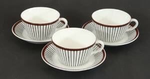 Tekoppar med fat 3st, Spisa Ribb, Stig Lindberg för Gustavsberg