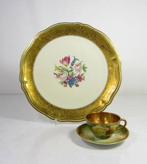 Rosenthal, Prunkteller mit Blumenbouquet und Tasse mit Rosendekor 3