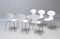 Arne Jacobsen 1902 - 1971. Sæt på seks stole, Myren, model 3101, nylakerede 6