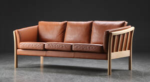 Tre-pers. sofa, bøg og læder