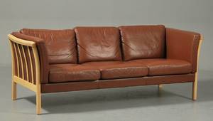 Stouby 3-pers.sofa af bøgetræ med brunt læder