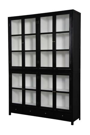 To-delt vitrineskab. Sort bemalet. 2 