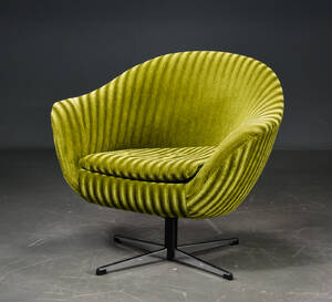 Grydeformet lænestol m. velour, 1950erne