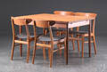 Spisebord med hollandsk udtræk samt Farstrup stole, teak og bøg 5