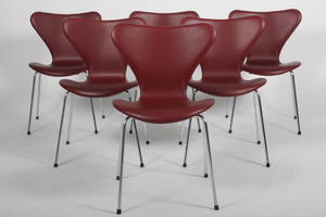 Arne Jacobsen Sæt på seks stole Syveren, Red Indian læder 6