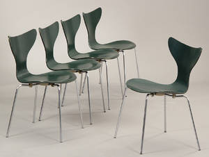 Arne Jacobsen 1902-1971 Sæt på fem stole model 3108, grøn 5