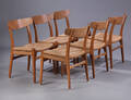 Hans J. Wegner. Seks stole, model CH23 med stel af egetræ. 6 