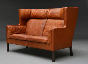Børge Mogensen. To-pers. kupé sofa med cognacfarvet skind, model 2192 Denne vare er sat til omsalg under nyt varenummer 4305534
