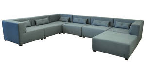 COUZ 155. Modulsofa bestående af 7 moduler og udskiftelige knapper i lændepuder, betrukket med slidstærkt Lady stof. Designet af COUZ DESIGN TEAM Denne vare er sat til omsalg under nyt varenummer 4311314