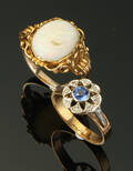 To vintageringe af 14 kt med opal og safir. 2