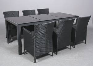 Havemøbelsæt bestående af seks armstole, samt bord med polerede granitplader. 7