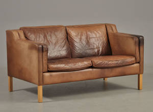 Stouby To-pers. sofa betrukket med brunt læder