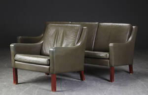 Tre-pers. sofa samt lænestol, læder 2