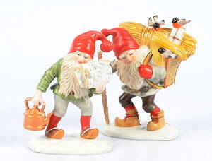 TOMTEFIGURER, 2 st, porslin, Fyrklövern.
