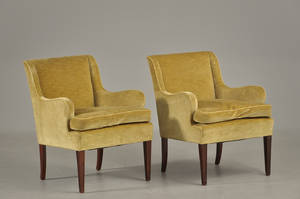 Dansk møbelsnedker Par hvilestole i grønt velour ca. 1900 tallets midte