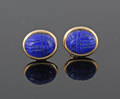 14K Cabouchon  carved Lapiz Lazuli earrings