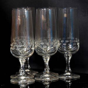 CHAMPAGNEGLAS, 6 st, kristall, 1900-talets mitt.