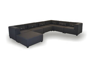 COUZ 155. Modulsofa bestående af 7 moduler og udskiftelige knapper i lændepuder, betrukket med slidstærkt SOHO stof i Antrazit Grå. Designet af COUZ DESIGN TEAM