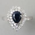 Safir- og diamant ring