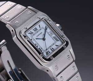 Cartier Santos. Herreur i stål med hvid skive med dato,1990erne