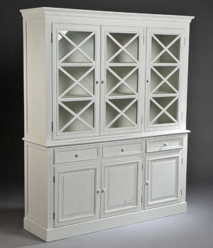 2-delt stort antikbemalet vitrineskab