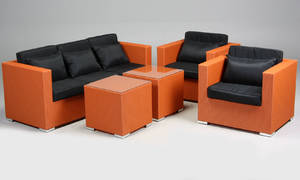Havemøbler. Loungemøblement, sofa, Orange polyrattan 5