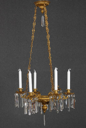 Fransk lysekrone m. prismer, lueforgyldt bronze, 18001900-tallet