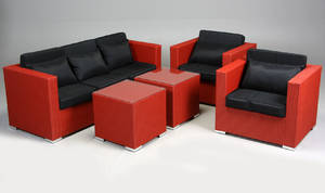 Havemøbler. Loungemøblement, sofa, Rød polyrattan 5