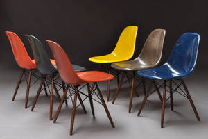 Charles Eames 1907 - 1978. Sæt på seks skalstole, multicolor, model DSW 6