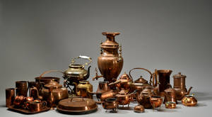 Samling diverse kobbertøj og messing ca. 35