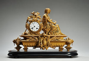 PH. Mourey. Kaminur af forgyldt zink, 1800-tallets 2. halvdel