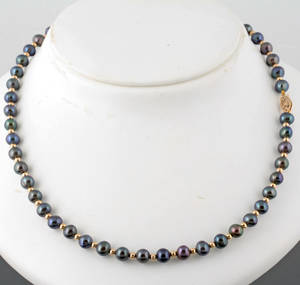 9K gold beads  cultured pearl necklace