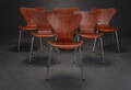 Arne Jacobsen. Sæt på seks Syveren stole af teak, model 3107 6