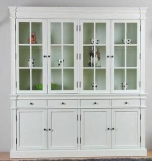 Stort vitrineskab, hvid antikbemaling