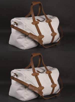 Mads Bruun Collection. To weekendtasker af lys canvas og kraftig naturfarvet kernelæder 2