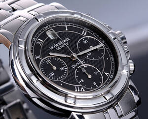 Raymond Weil Parsifal Chronograph. Automatisk herrechronograf i stål med sort skive, 2000erne 