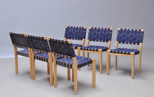 Alvar Aalto 1898-1976. Sæt på seks stole af birk, model 611 6
