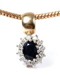 Brillant vedhæng m safir og kæde, 14 kt guld 2