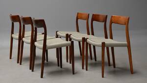 N.O.Møller. Et sæt på seks stole i palisander, model 77 6