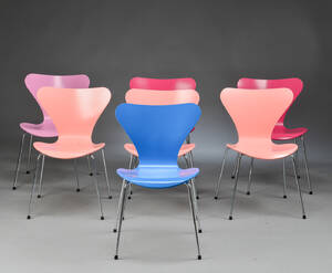 Arne Jacobsen,  En samling på 7 syverstole model 3107 7