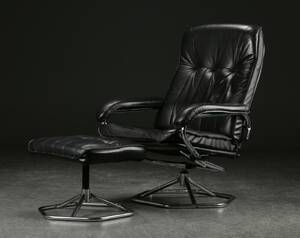 Lænestol med skammel, sort skind 2