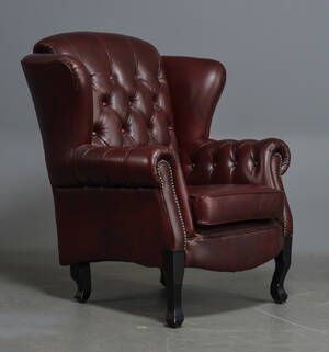 Chesterfield stil, øreklapstol, læder