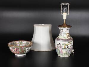 Kinesisk bordlampe og skål, porcelæn, 1900-tallet 2